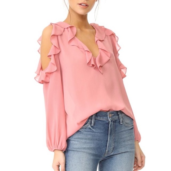Alice + Olivia Gia Ruffle Cold Shoulder Top - Picture 1 of 4